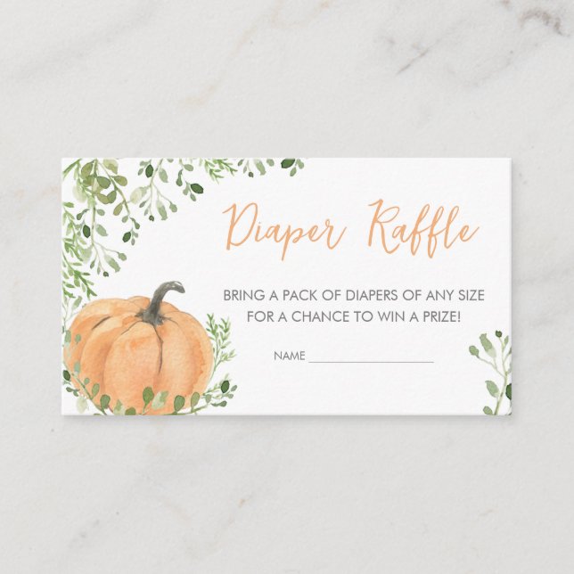 Greenery Little Pumpkin Baby Shower Diaper Raffle Enclosure Card (Front)