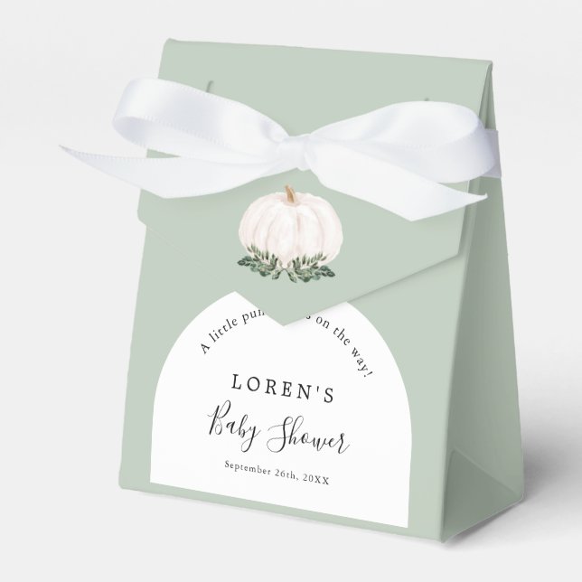 Greenery Little Pumpkin Baby Shower Favor Box (Front Side)