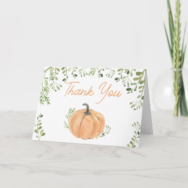 Greenery Little Pumpkin Baby Shower Thank You Card (Front)