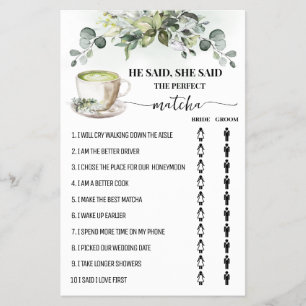 Greenery Matcha He Said She Said Shower Game Card