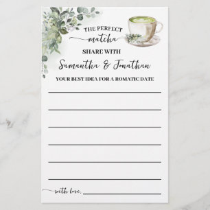 Greenery Matcha Share a Date Idea Shower Game Card