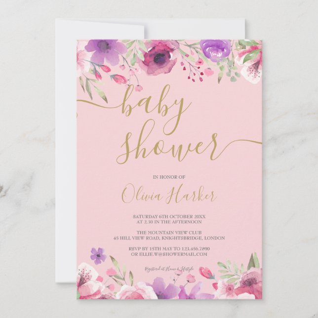 Greenery Meadow Flowers Baby Girl Shower/ Sprinkle Invitation (Front)