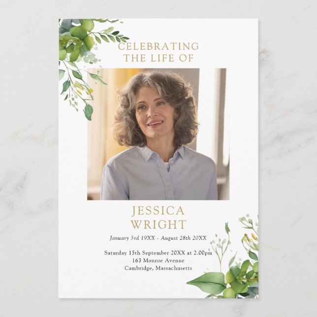 Greenery Memorial Funeral Order Of Service Program (Front)