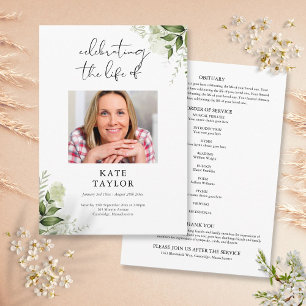 Greenery Memorial Funeral Order Of Service Program