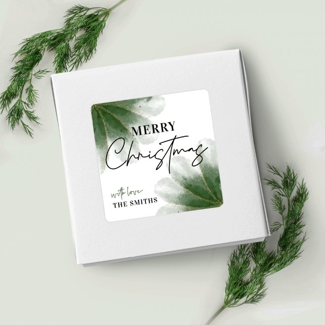 Greenery Merry Christmas Label Watercolor (Creator Uploaded)