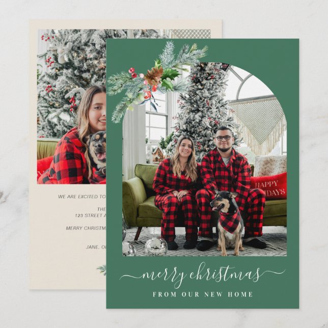Greenery merry christmas photo moving announcement (Front/Back)