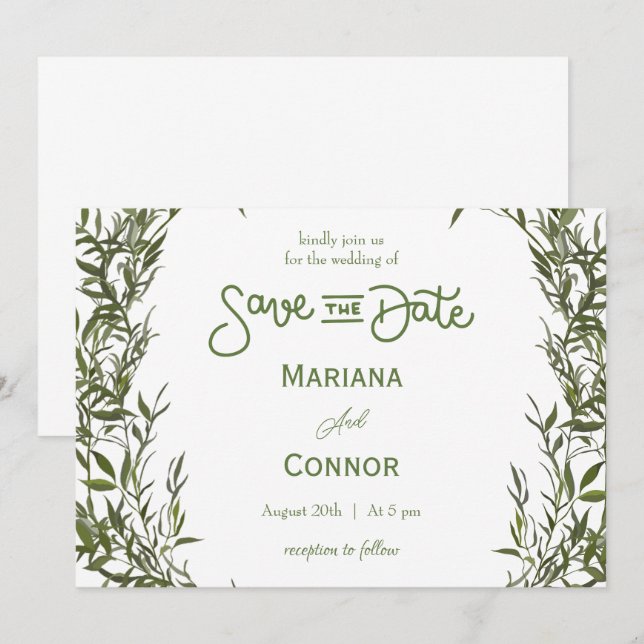 Greenery Minimal Save The Date Invitation (Front/Back)
