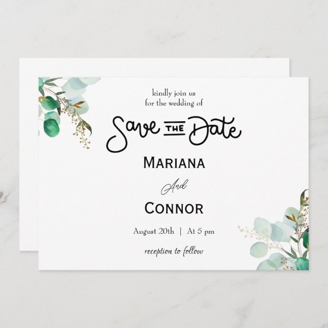 Greenery Minimal Save The Date Invitation (Front/Back)