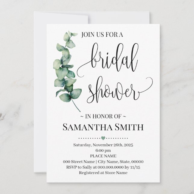 Greenery minimalist bridal shower wedding shower invitation (Front)