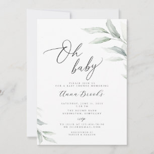 Greenery minimalist Oh Baby baby shower Invitation