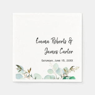 Greenery Minimalist Script Wedding Napkins