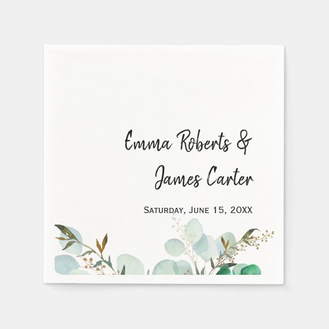 Greenery Minimalist Script Wedding Napkins (Front)