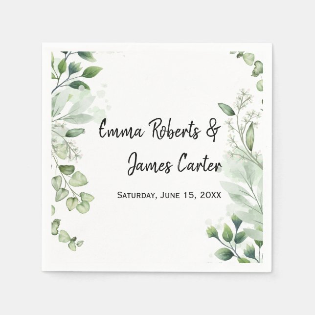 Greenery Minimalist Script Wedding Napkins (Front)