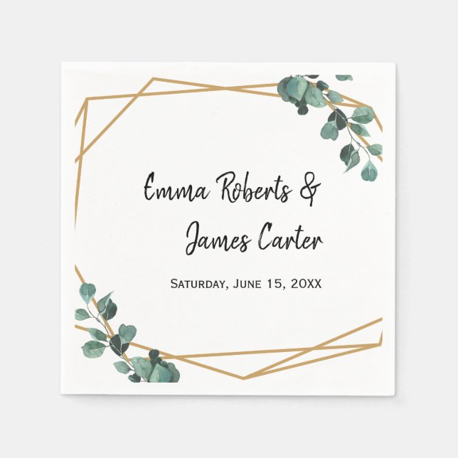 Greenery Minimalist Script Wedding Napkins (Front)