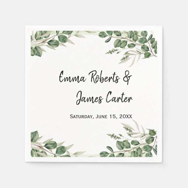 Greenery Minimalist Script Wedding Napkins (Front)