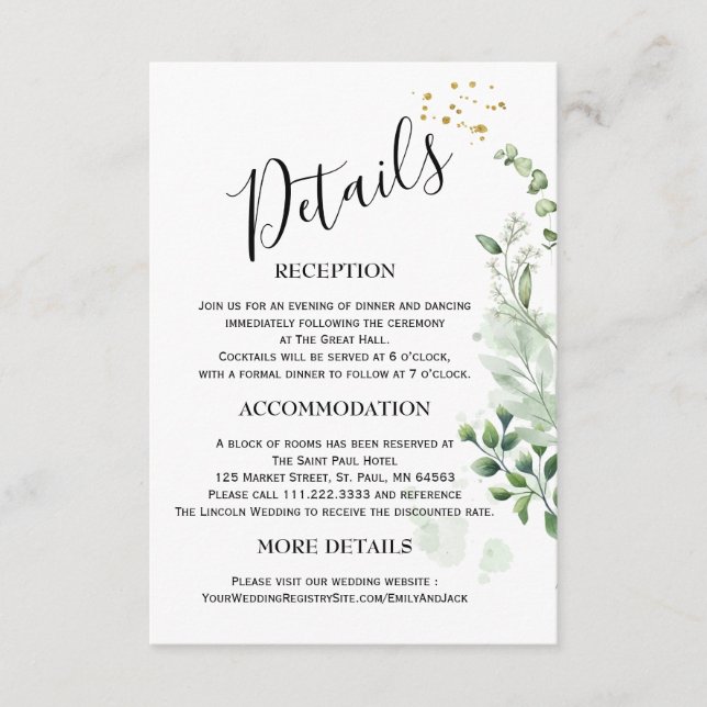 Greenery Minimalist Wedding Enclosure Cards (Front)