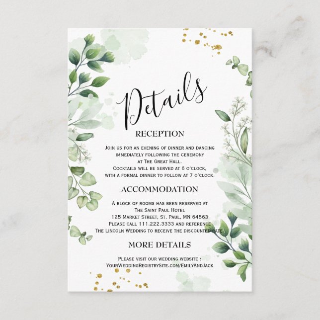 Greenery Minimalist Wedding Enclosure Cards (Front)