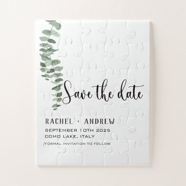 Greenery & minimalist Wedding save the date card Jigsaw Puzzle (Vertical)
