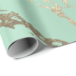 Greenery Mint Pastel Gold Marble Shiny Abstract Wrapping Paper