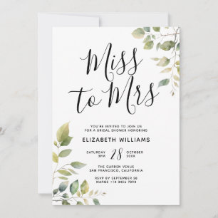 Greenery Miss To Mrs Bridal Shower Party Invitation