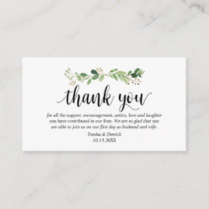 Greenery, Modern Black Script, Wedding Thank you Enclosure Card