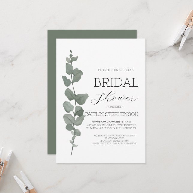  Greenery Modern Bridal Shower  Invitation (Front/Back In Situ)