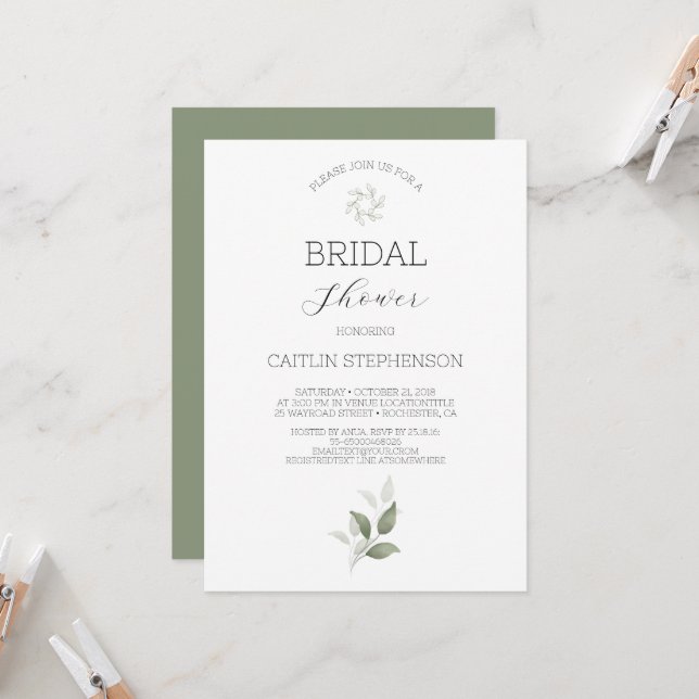  Greenery Modern Bridal Shower  Invitation (Front/Back In Situ)