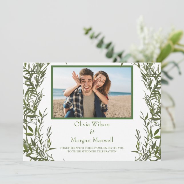 Greenery Modern Photo Save The Date Invitation (Standing Front)
