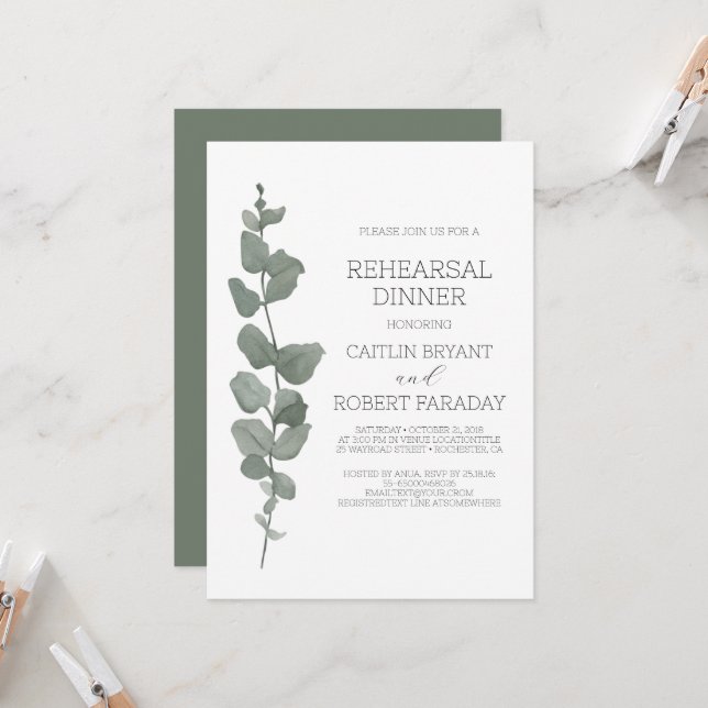  Greenery Modern Rehearsal Dinner Invitation (Front/Back In Situ)