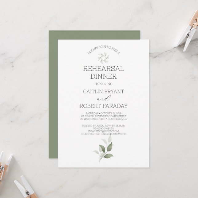  Greenery Modern Rehearsal Dinner Invitation (Front/Back In Situ)