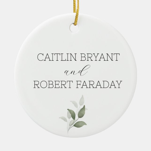  Greenery Modern Wedding  Ceramic Ornament (Front)