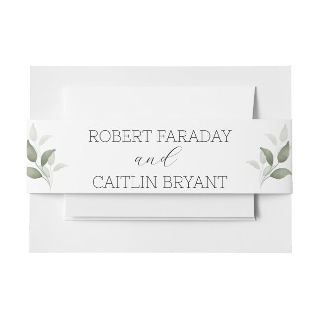  Greenery Modern Wedding  Invitation Belly Band (Front Example)
