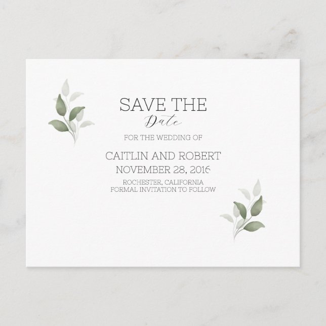 Greenery Modern Wedding Postcard (Front)