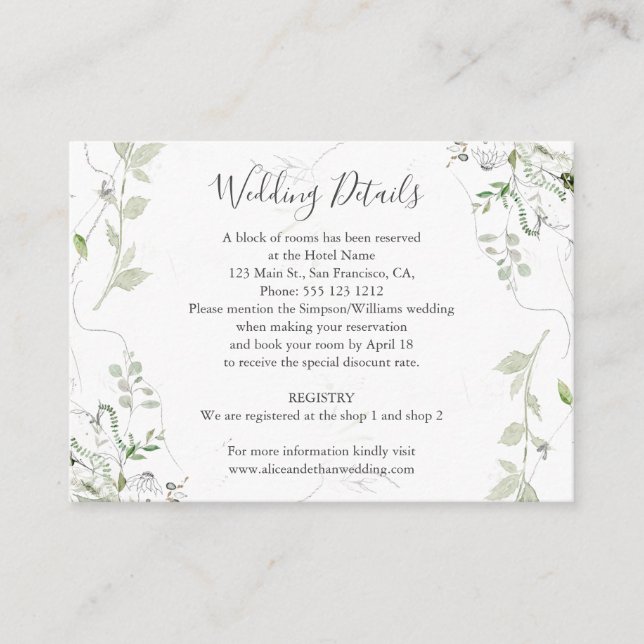 Greenery Modern Weddings Details Enclosure Card (Front)