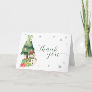 Greenery Modern Winter Snowman Baby Shower Thank You Card