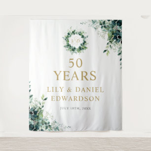 Greenery Monogram 50th Anniversary Photo Backdrop Tapestry