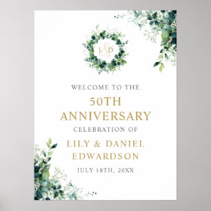 Greenery Monogram 50th Anniversary Welcome Sign