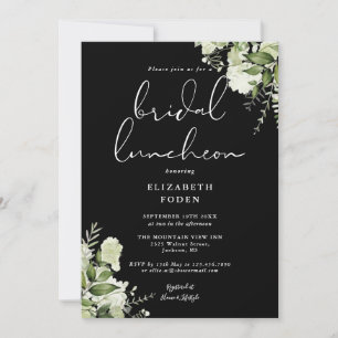 Greenery Monogram Black And White Bridal Luncheon Invitation