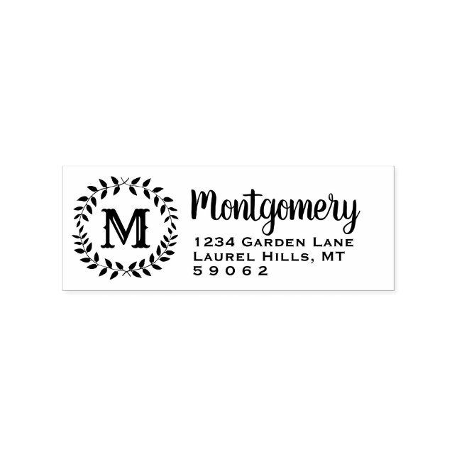 Greenery Monogram Rustic Country Return Address Rubber Stamp (Imprint)