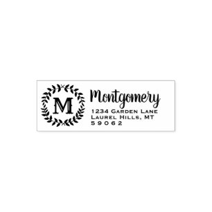 Greenery Monogram Rustic Country Return Address Self-inking Stamp