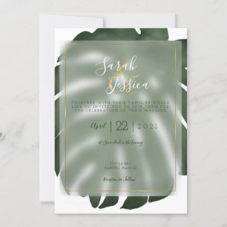 Greenery Monstera Tropical Water Colour Invitation