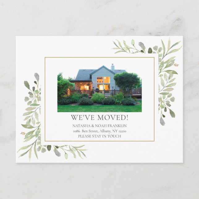 Greenery Moving Home Photo Announcement Postcard (Front)
