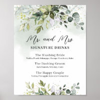 Greenery mr and mrs signature drinks wedding sign
