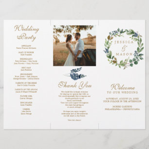 Greenery Navy Gold Tri-Fold Wedding Programs