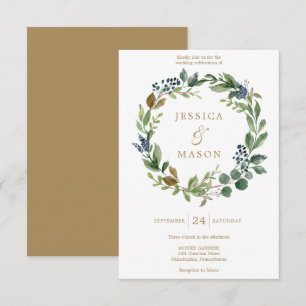 Greenery Navy Gold Wedding Invitation Card