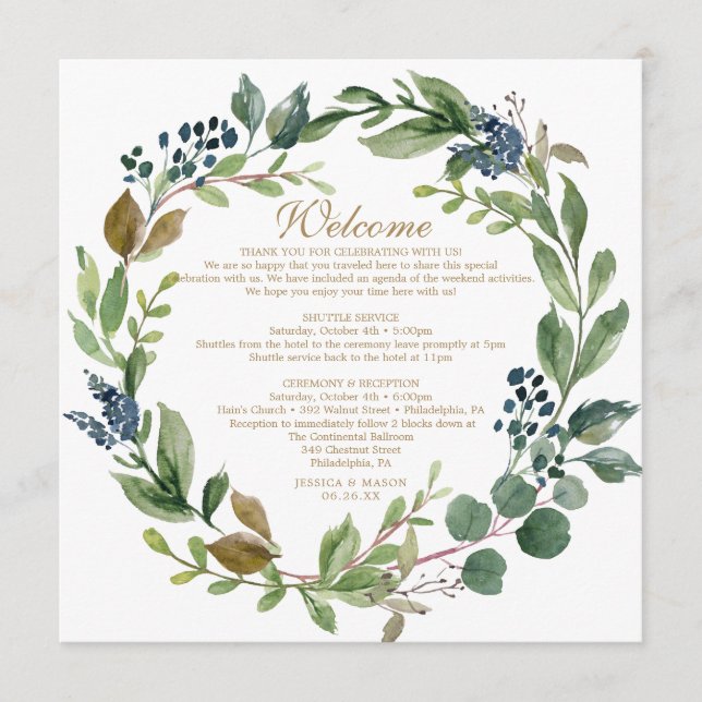 Greenery Navy Gold Welcome Letter Program (Front)