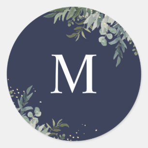 Greenery Navy Monogram Wedding Envelope Seal