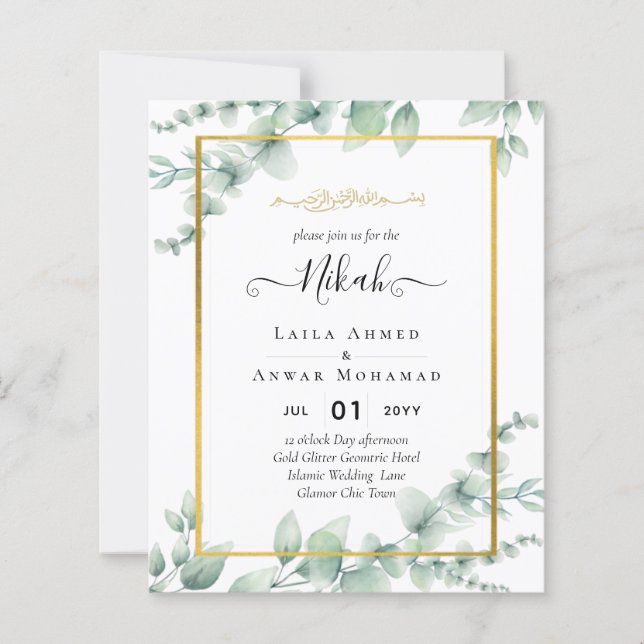 Greenery NIKAH WALIMAH Eucalyptus GOLD QR CODE Inv (Front)