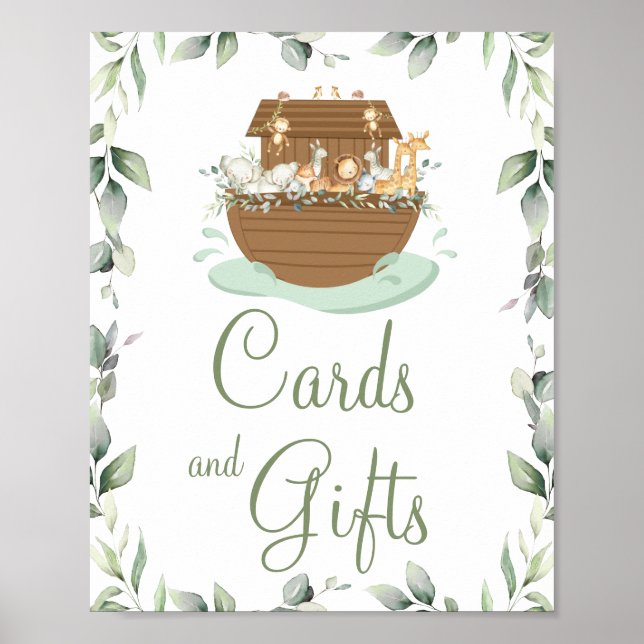 Greenery Noah's Ark Baby Shower Baptism Cards Gift Poster (Front)