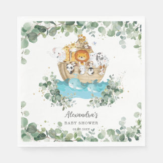 Greenery Noah's Ark Cute Animals Baby Birthday Napkin